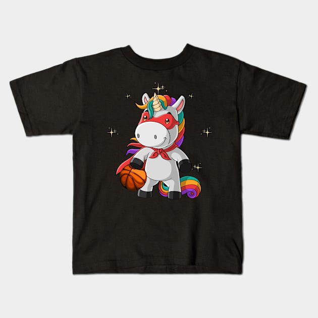 Basketball Unicorn, Unicorn Playing Basketball Sport Kids T-Shirt by PaulAksenov